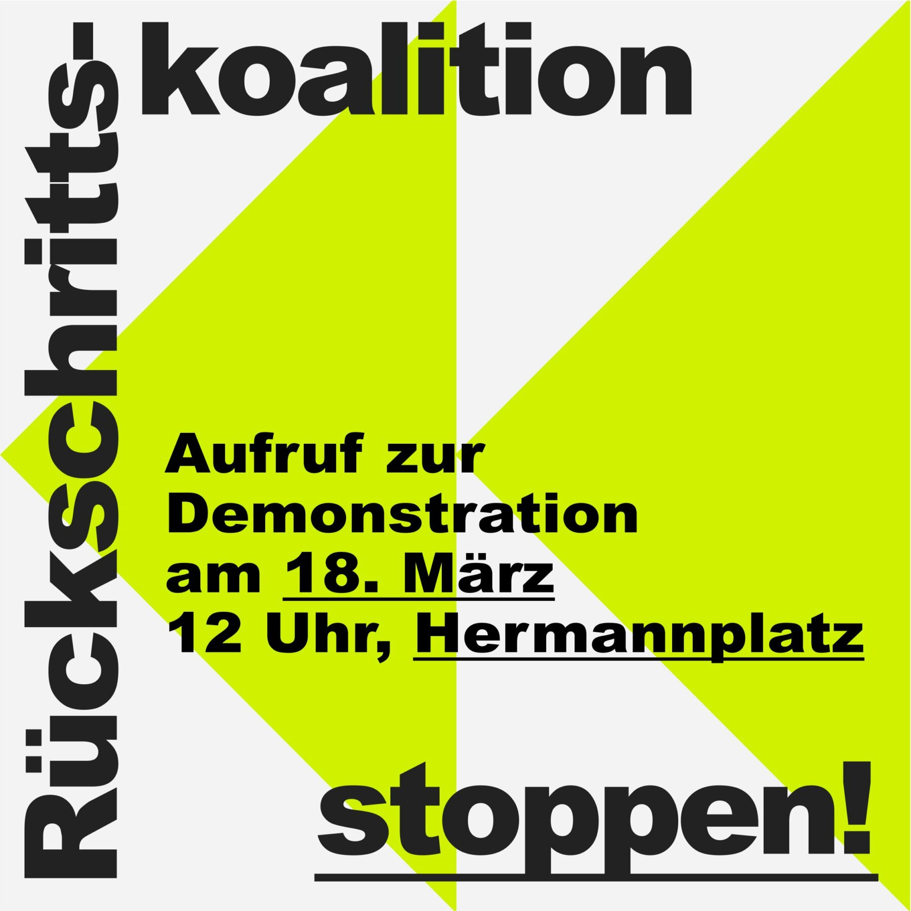 Kommt am Sonnabend, dem 18.3., um 12 Uhr zur Demo gegen die Betonkoalition! Unsere Bürger*innenInitiative ist vor Ort, weil wir einen Senat wollen, dem #Mobilitätswende und kein Weiterbau der #A100 wichtig sind. #Berlin braucht keine #Rückschrittskoalition.