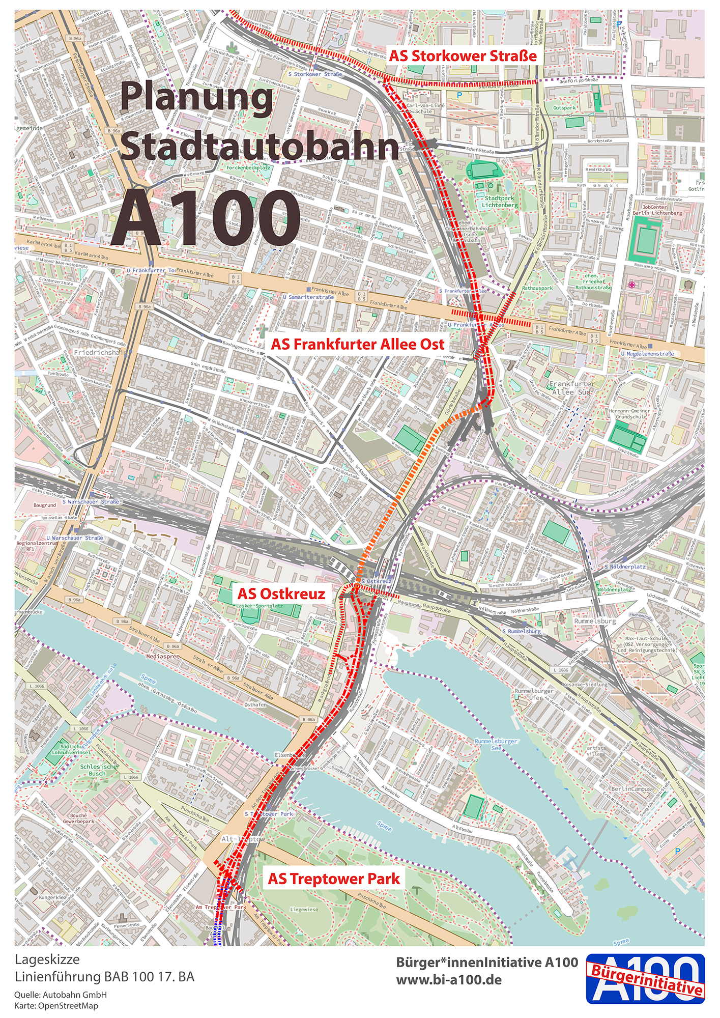 Trassenkarte des 17. Bauabschnitts der A100