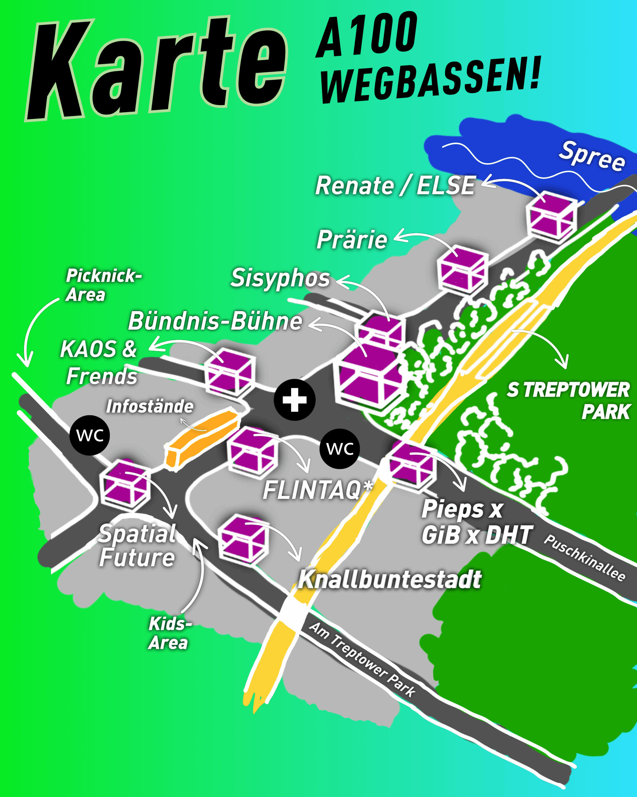 Lageplan der Bühnen von A100 wegbassen