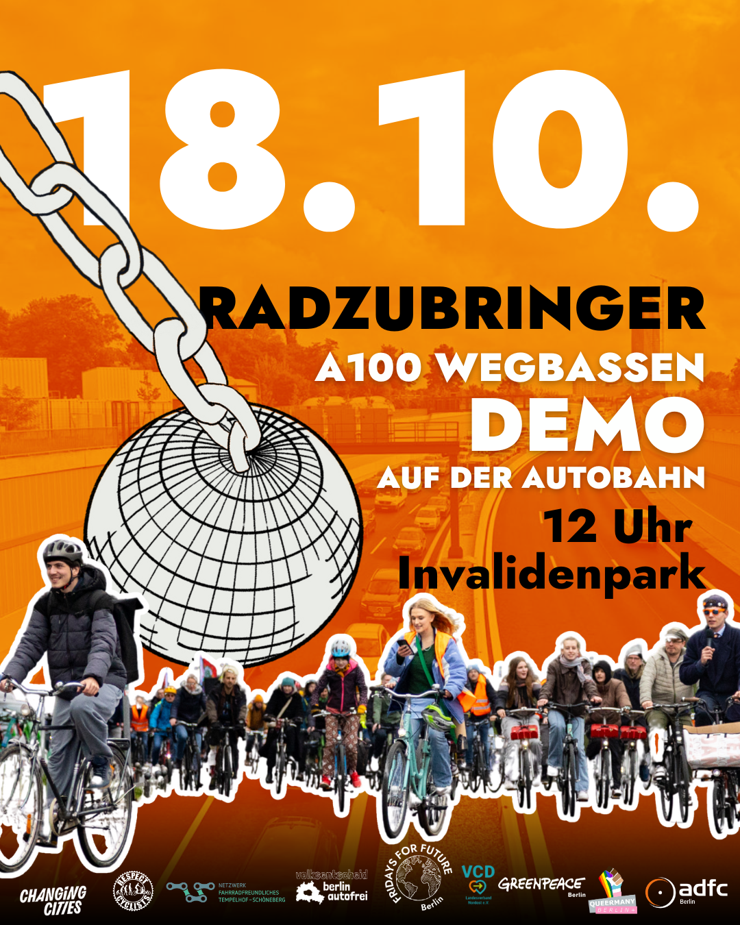 Fahrradzubringerdemo über die Autobahn am 18.10.