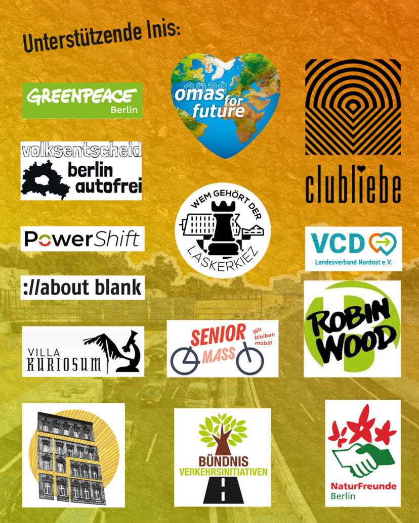 Logos der Inititiativen und Organisationen, die die Ziele von A100 wegbassen unterstützen