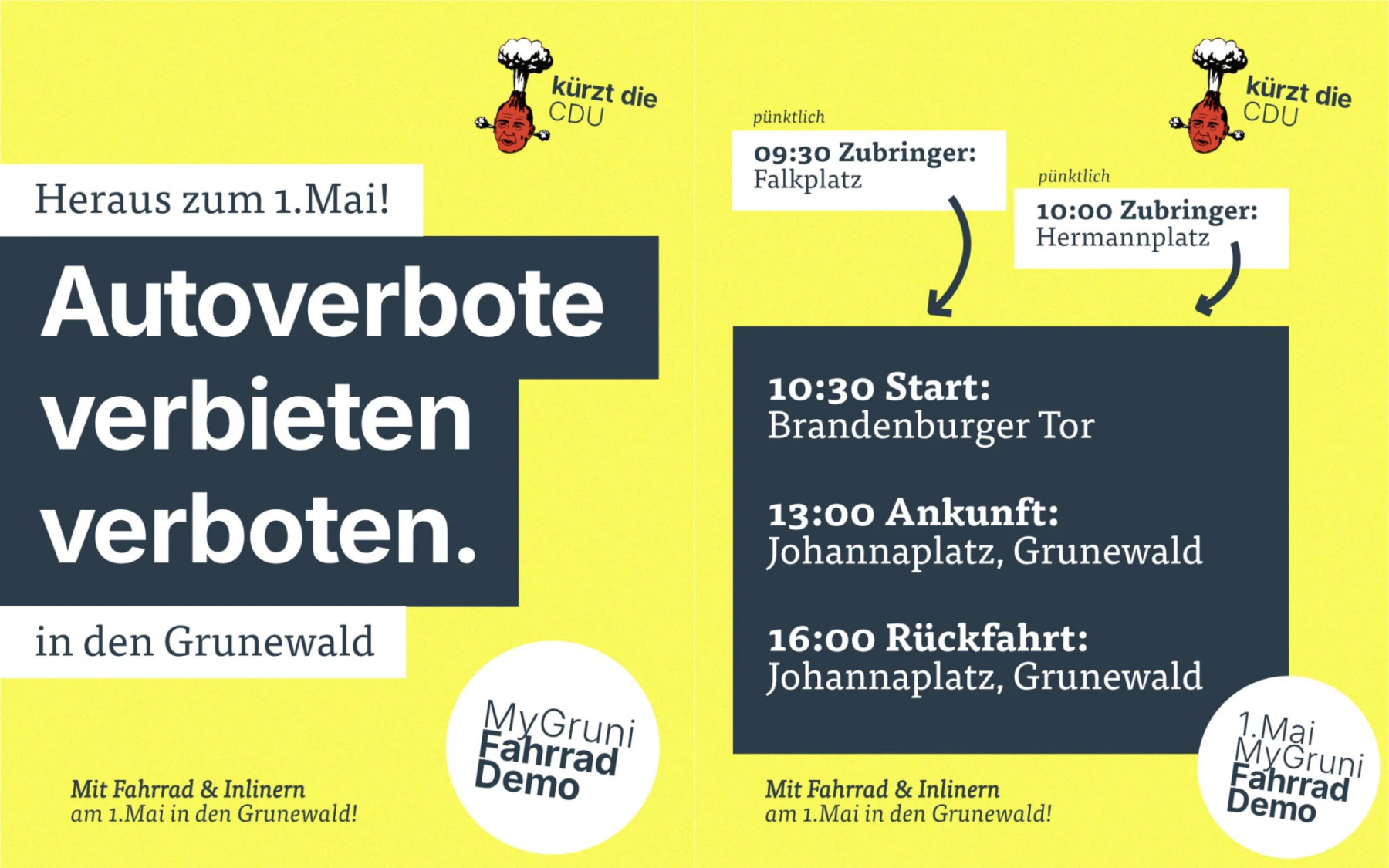 Heraus zum 1. Mai - Fahrraddemo: Autoverbote verbieten verboten.