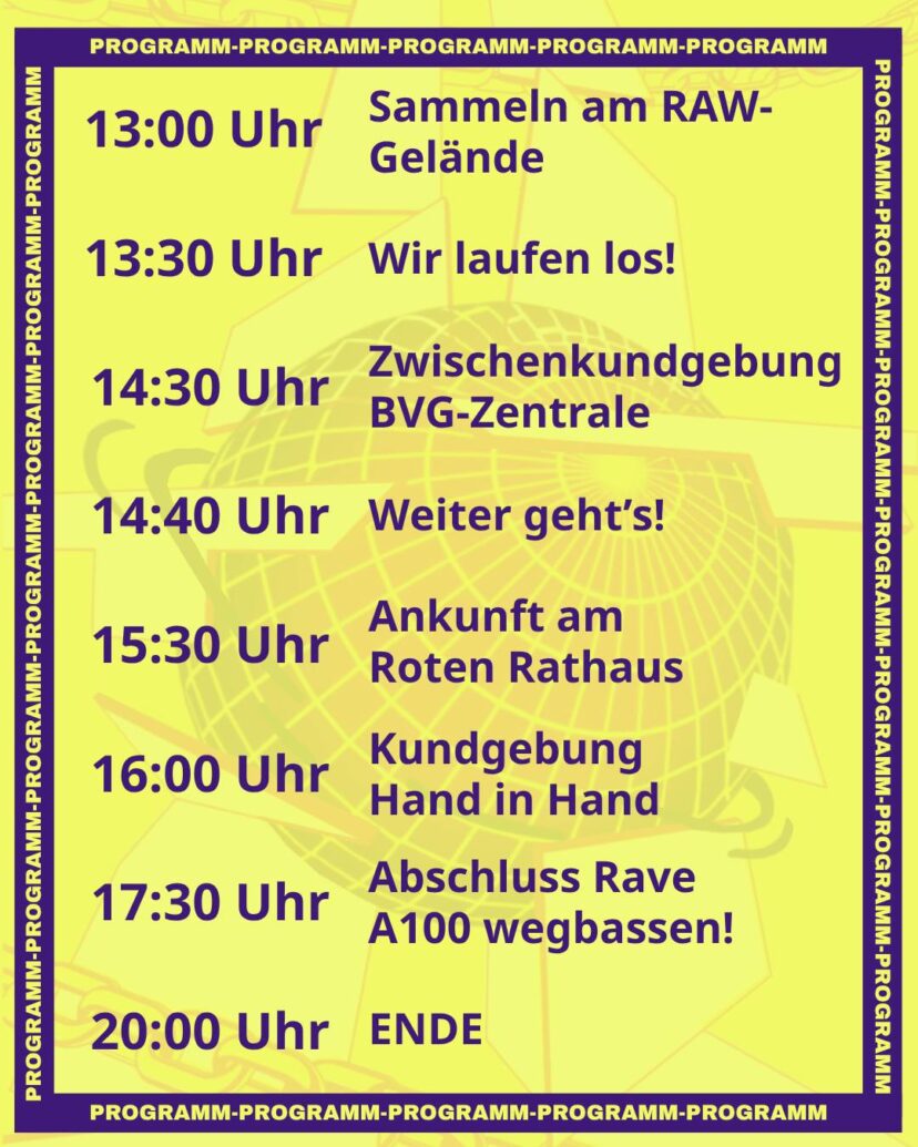 Zeitplan der Demo A100 wegbassen am 12.9.26